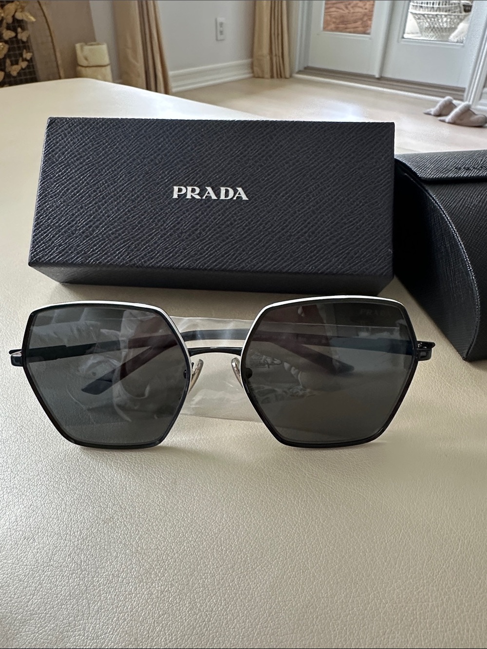 Prada Black Hexagonal Sunglasses with Dark Lenses - Picture 2 of 5